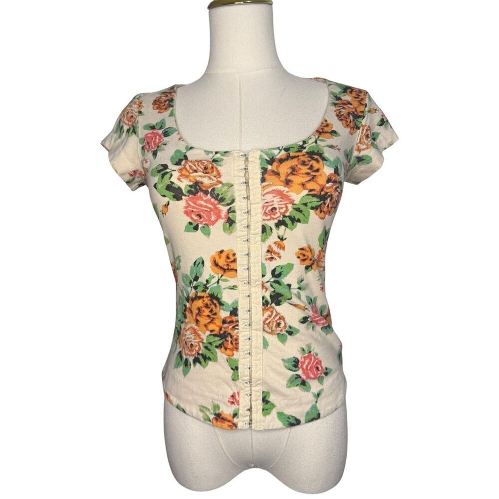 Kimchi Blue Urban Outfitters Women's Small Floral Corset T-Shirt Cotton